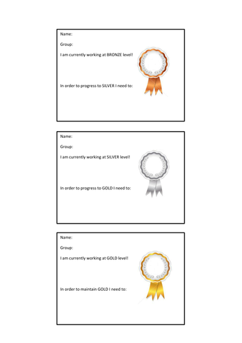 Gold, Silver, Bronze assessment stickers
