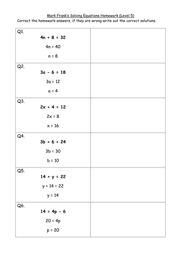 KS3 Maths Solving Equations AFL Activities