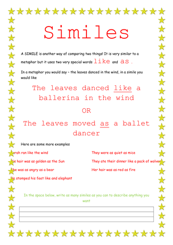 Similes Worksheet | Teaching Resources