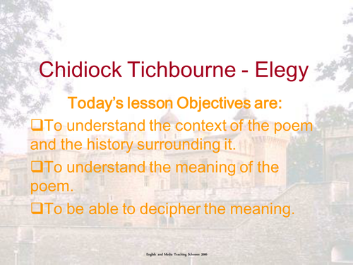 Elegy By Tichbourne Full lesson Analysis