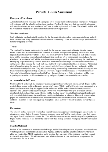 Paris Risk Assessment