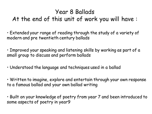 Ballads - Full Scheme of work lesson 1