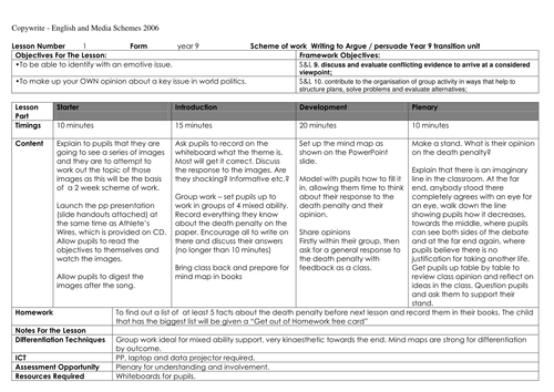 Death Penalty Writing Scheme lesson 1