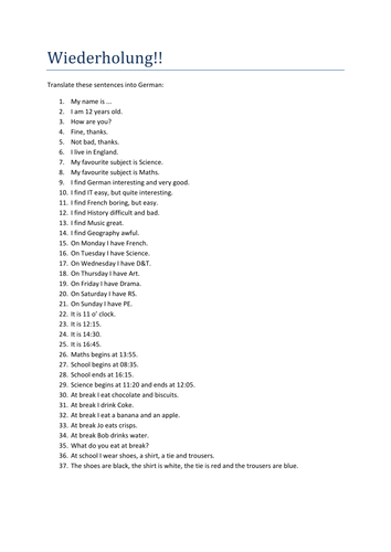 Revision: School Echo 1 Unit 2