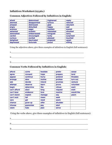 Infinitives Worksheet | Teaching Resources
