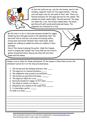 true and false comprehension skills teaching resources