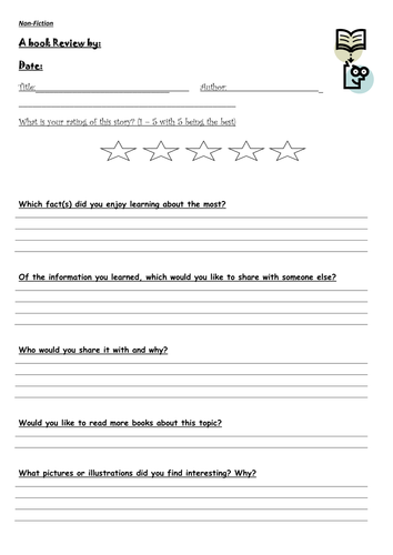 non fiction book review worksheet