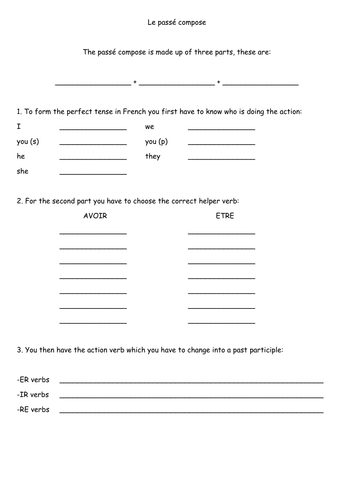 Le Passé Composé - FICHE DE TRAVAIL