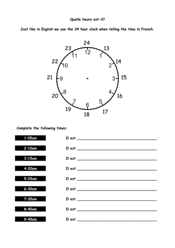 worksheets free 2 for kindergarten Sarah2209 Teaching Quelle  Il? Resources Est  Heure by