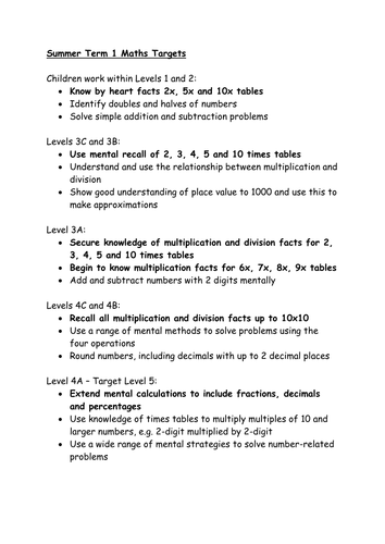 Example Targets Maths Reading Writing Teaching Resources