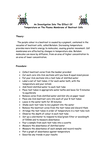 Practical / Experiment Method Sheet - Beetroot