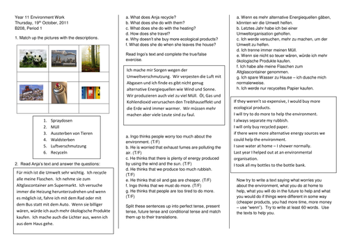 KS4 Environment Worksheet- controlled assignment