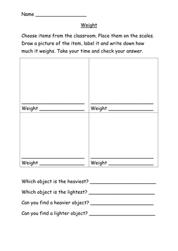 KS1 Weight Activity - Classroom Objects