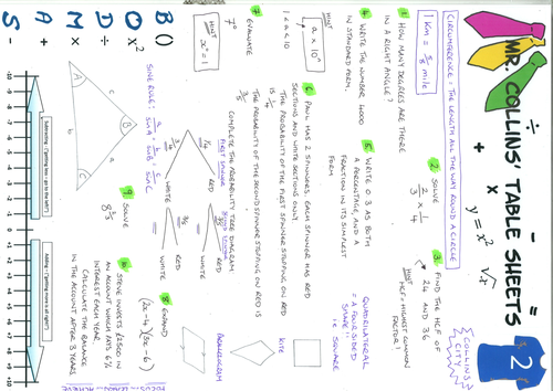 Mr. Collins' Maths Table Sheets - Collins City 2