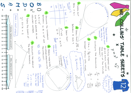 Mr. Collins' Maths Table Sheets - Collins City 12