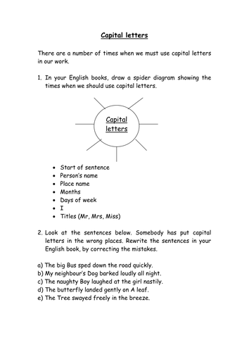 Capital letters, learn, use and correct