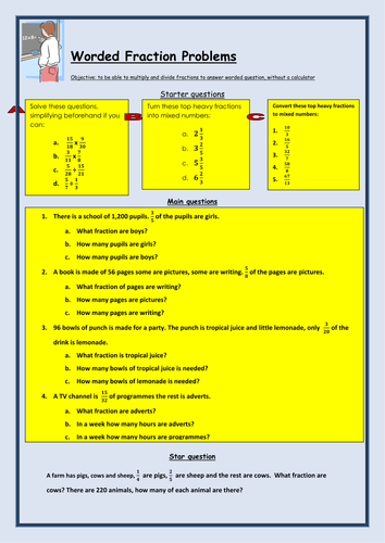 Multiplying and Dividing Fractions (worded) sheet