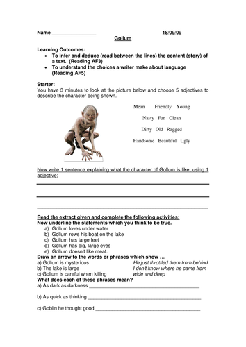 Lesson observation, plan and resources - Gollum