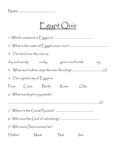 Ancient Egypt Quiz Teaching Resources