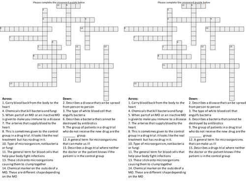 OCR B2 Crossword - Microoganims + immunity