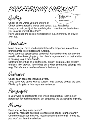 Proofreading Checklist | Teaching Resources