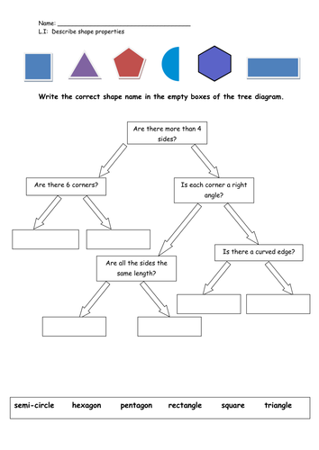 2d shape sorting tree diagram teaching resources