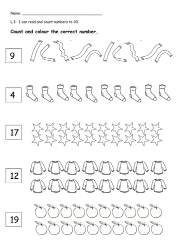 count and colour numbers to 20