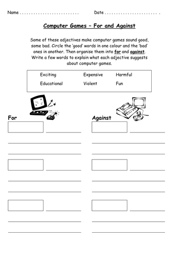 Planning&writing frame for discussion on computers