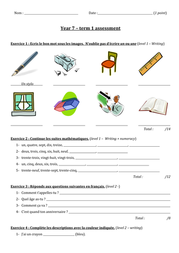 End of unit reading and writing assessment