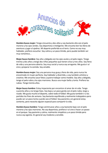 Personality/Physical Descriptions - Lonely Hearts