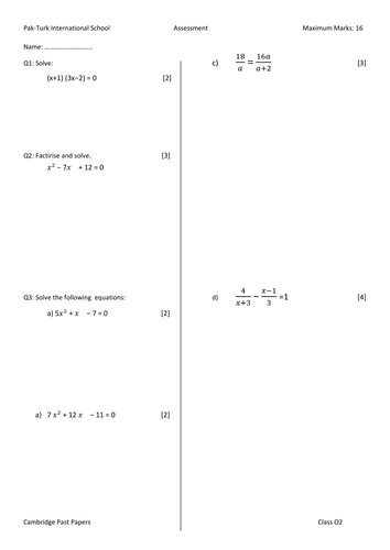 Solving Quadratic Equations | Teaching Resources