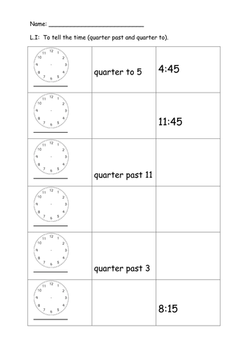 Quarter To And Past Digital And Analogue Teaching Resources