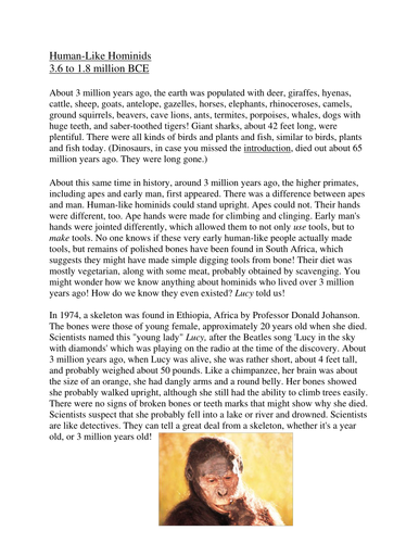 Early man-Lucy the hominid comprehension