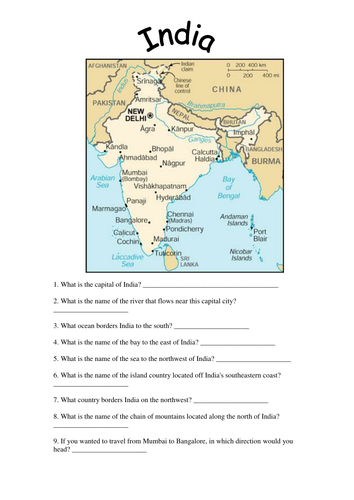 Use map of India to answer questions