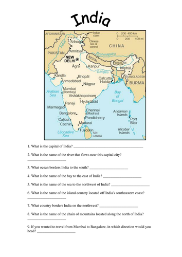 Use The Map To Answer The Question Use Map Of India To Answer Questions | Teaching Resources
