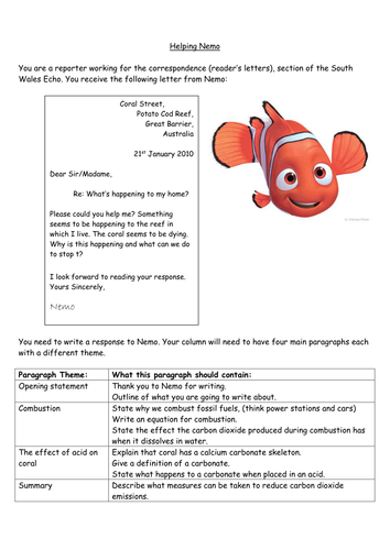Ocean Acidification - Letter of Help from Nemo