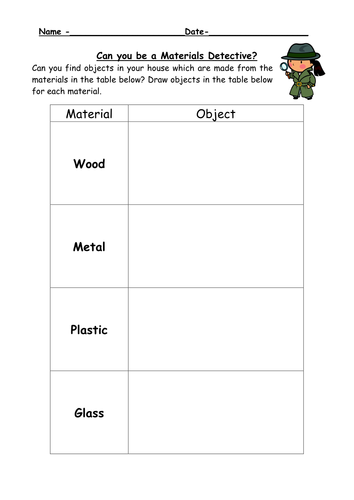 Materials Detective at school or home -worksheet | Teaching Resources