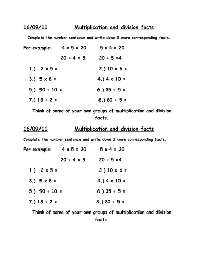 multiplication-and-division-facts-teaching-resources