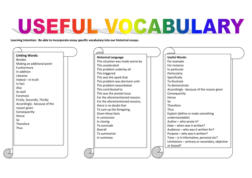 essay writing vocabulary
