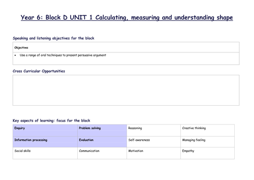 Y6 Maths outline plans for all blocks and units
