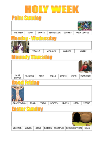 Holy Week Worksheet | Teaching Resources