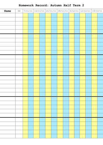 Homework recording sheet for students picture