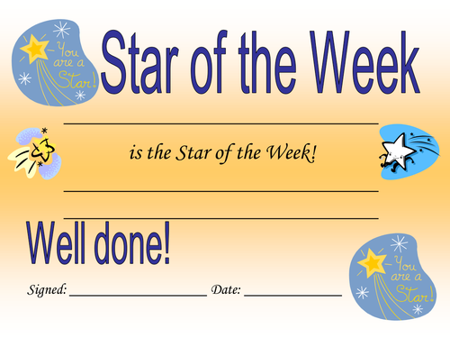 Star of the week certificate