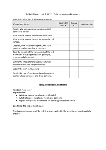 AS (OCR) phospholipids and membranes workbook