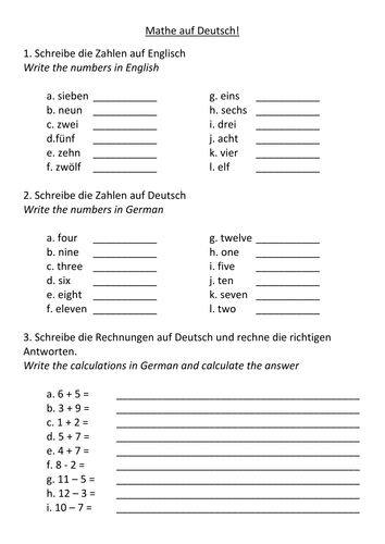 german numbers teaching resources