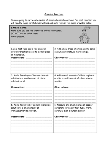 Making observations practical worksheet