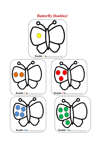 butterfly doubles doubling worksheet by missbrooker