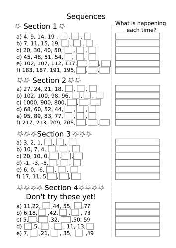 sequences ks3 maths fill in the gaps worksheet teaching resources