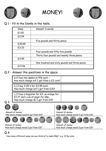 money worksheets by uk teaching resources tes