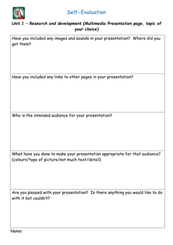 Powerpoint self evaluation/assessment